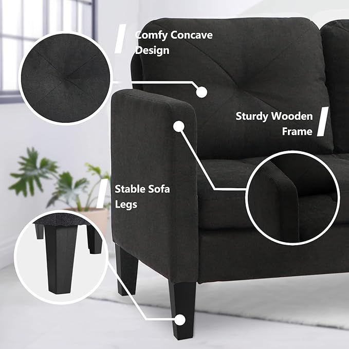 Convertible Sectional Sofa Couch with Chaise Black L Shaped Couch Sofa Set with Reversible Ottoman Modern Small Sectional Couches for Living RoomApartmentSmall Spaces (Black)