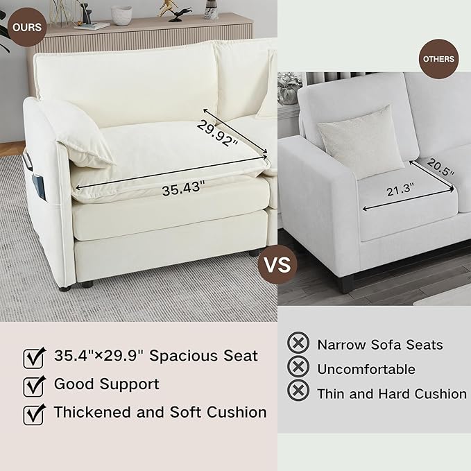 Cilee Sofa Accent Chair 41.73 Deep Seat Reading Couch Cloud Single Sofa with Pillow &amp Storage Pocket Comfy Arm Chairs for Living Room Bedroom Office Apartment Chenille Beige