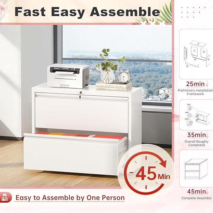 Superday Lateral File Cabinet 2 Drawer Metal File Cabinet with Lock White Filing Cabinets for Home Office Locking Filing Cabinets Hanging Files Letter/Legal/F4/A4
