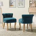 HULALA HOME Velvet Vanity Chairs with Low Back Modern Small Vanity Stool with Solid Wood Legs Upholstered Tufted Makeup Chair for Bedroom Living Room Dressing Women Girls Set of 2 Teal