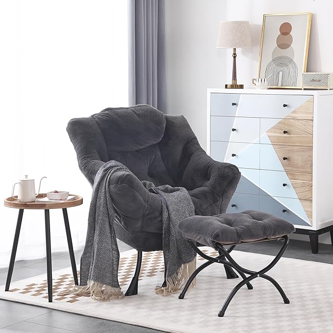 LITA Modern Accent Leisure Upholstered Sofa Chair Lounge Reading Chair with Armrests and a Side Pocket for Living Room Bedroom &amp Small Space Plush Navy
