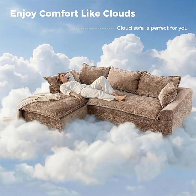 103”Modular Sectional SofaUpholstered Boneless Couch for Living Room BedroomModern Modular L-Shaped Chaise CouchCloud Sectional Sofa with Deep Seat (BrownLeft Facing Chaise)