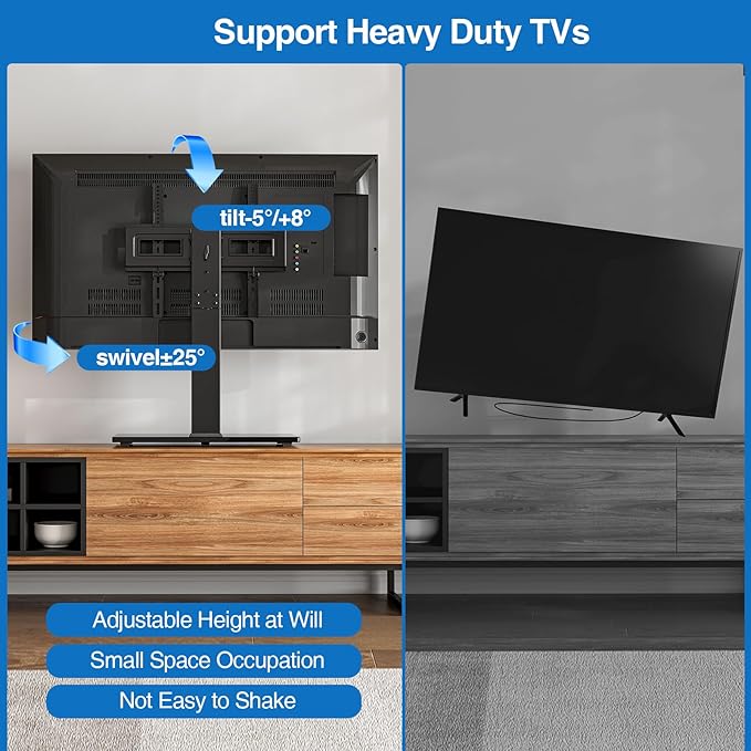 Universal Swivel TV Stand Base for 32-75 Inch TVs Height Adjustable Table Top TV Stand with Tilt Mount Holds up to 110 lbs Heavy Duty Temper Glass Base Max VESA 400x400mm
