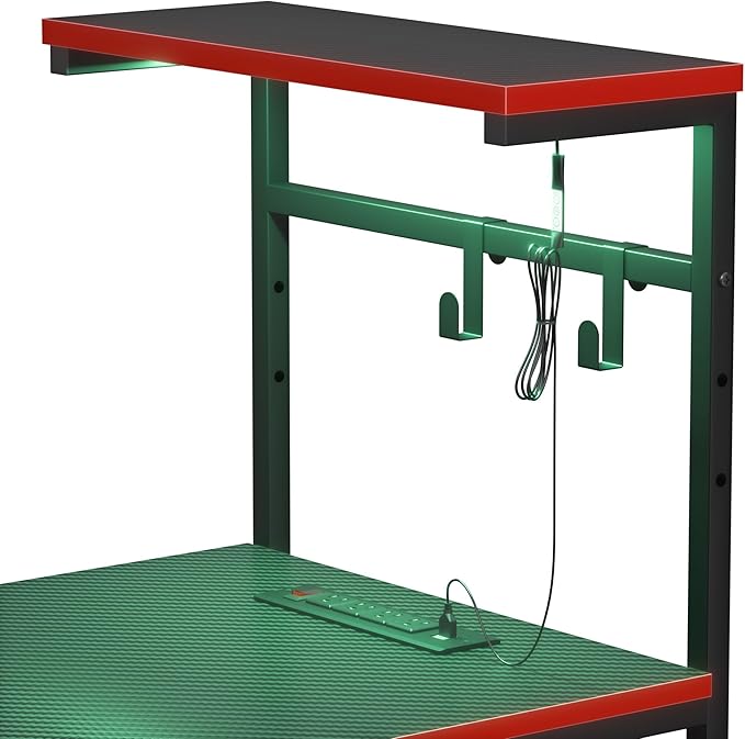 Computer Desk 44 Inch Electric Standing Desk Led Gaming Table with Power Outlets Hooks and Storage Bag 4 Tiers Reversible Shelve Writing Work Study for Student Teacher Office Home
