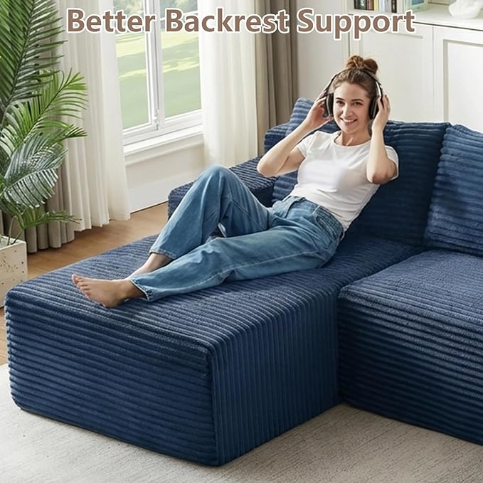 96 Cloud Sectional Couch with L-Shape Chaise Modular Comfy Sofa Chaise Longue Upholstered Corduroy Couches Sleeper with Deep Seat for Living Room Bedroom No Assembly Required(Blue Left Facing)