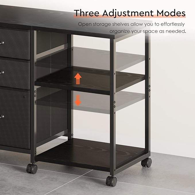 3 Drawer File Cabinet with Wheels Rolling Printer Stand with Open Storage Shelf Fabric Lateral Filing Cabinet for Home OfficeBlack