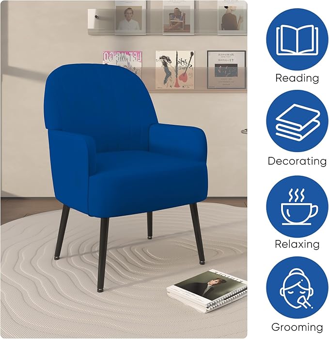 Velvet Accent Chair Upholstered Modern Leisure Single Sofa Side Living Room Chair Comfy Tufted Back Armchair with Metal Legs for Waiting Room/Bedroom/Office/Reading Room Blue