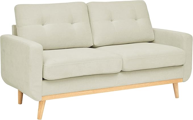 67 Gray Loveseat Sofa Mid Century Modern Love Seat Sofas and Comfy Corduroy Couches for Living Room Button Tufted Small Cloud Couch for Bedroom Office Apartment Small Space Easy Assembly (Cream)