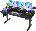 TIQLAB Standing Desk with Two Drawers Stand Up Standing Desk Adjustable Height Electric Sit Stand Table with Storage Shelf and Splice Board 63 * 24 inch Black