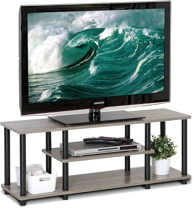 Furinno Turn-N-Tube No Tools 3D 3-Tier Entertainment TV Stand up to 50 inch TV Round Tubes French Oak Grey/Black