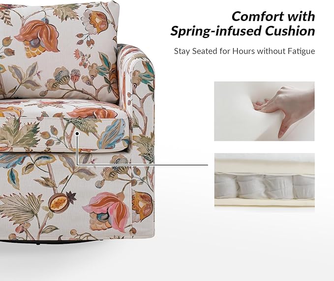 HULALA HOME Swivel Accent Chairs Set of 2 with Removable Cover Floral 360-degree Swivel Barrel Chairs Upholstered with Reversible Seat Cushion for Living Room Floral