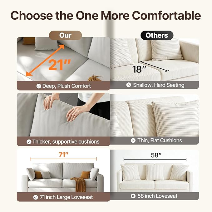 71” Loveseat Sofa Mid Century Modern Decor Love Seat Couches for Living Room Linen Fabric Deep Cushions Couch for Bedroom Solid and Easy to Install Love Seats Furniture (Beige 71 Inch)