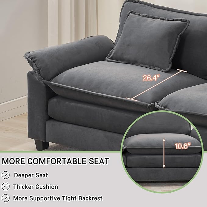 Sectional Sofa Comfy Cloud Couch for Living Room with Pillows Modern Velvet Sofa Sleeper Deep Couches with Two Ottoman (Grey 5-Seat)