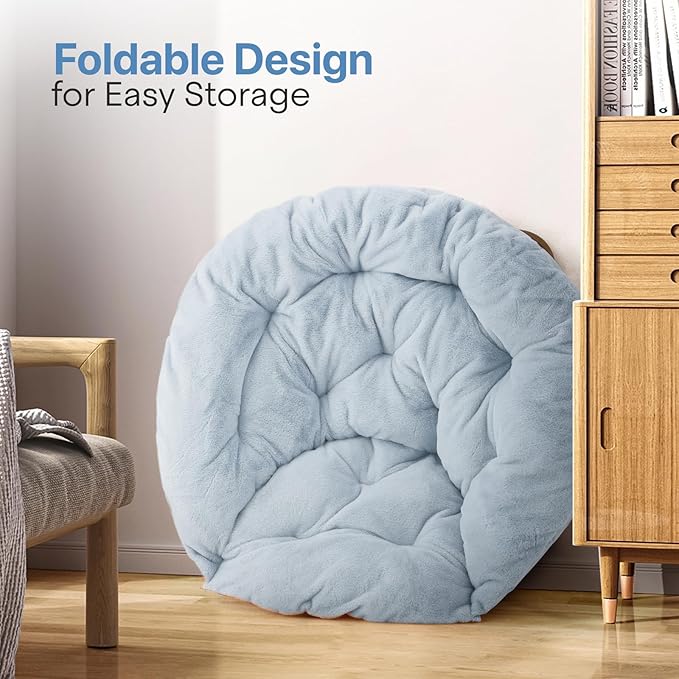 Foldable Oversized Moon Chairs Set of 2 Large Soft Lazy Cozy Comfortable Faux Fur Round Saucer Moon Chairs Set of 2 for Teens and Adults Light Blue