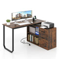 Giantex 55 Inch L-Shaped Desk with Charging Station Reversible Computer Desk with 3 Drawers Adjustable Shelf Large Computer Workstation Corner Desk for Small Spaces Home Office (Rustic Brown)