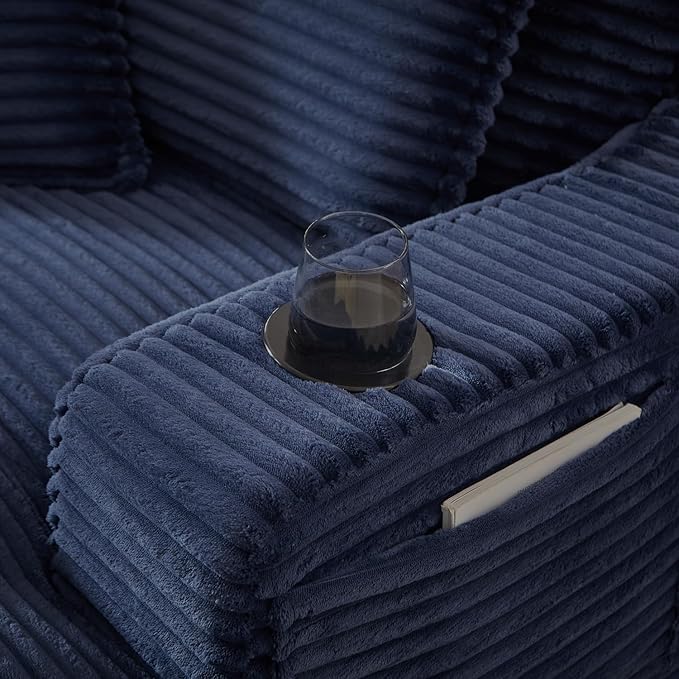 67.7 Oversized Chaise Lounge Chair Indoor Modern Corduroy Single Sleeper Couch Chair with 3 Soft Pillows＆Cup Holder Boneless Cloud Couch Single Seat Sofa for Living Room Bedroom (Blue)