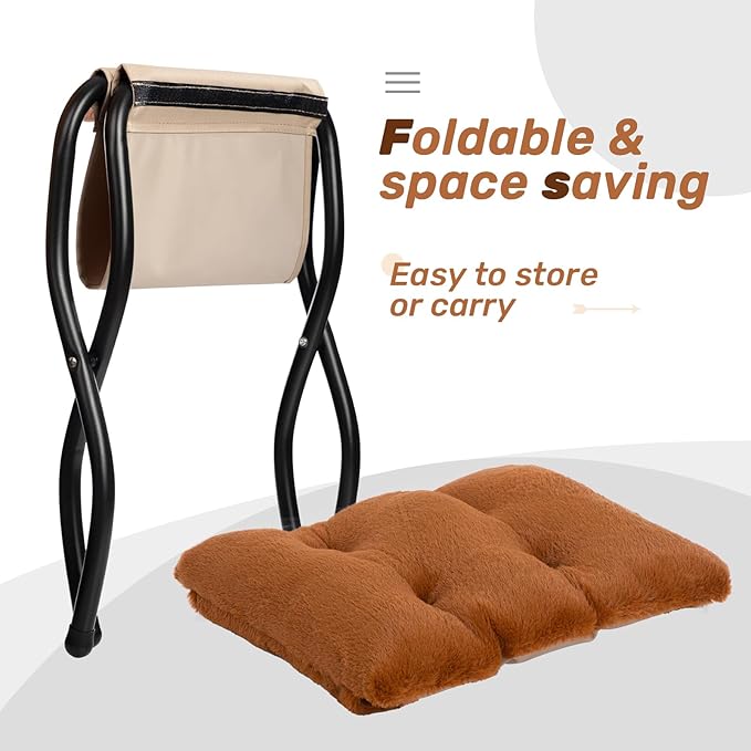 HollyHOME Lazy Chair with Foldable Ottoman Accent Comfy Lounge Armchair and Folding Footrest Stool Leisure Sofa Reading Chair and Footstool for Living Room BedroomFaux Fur Brown
