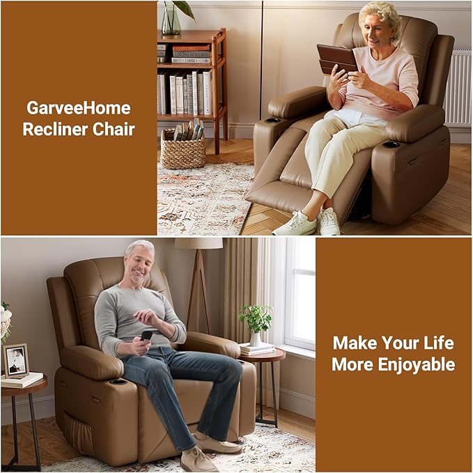 Power Lift Recliner with Heat and Massage – Adjustable Reclining Chair for Elderly with Cup Holders Side Pockets and USB Port for Living Room 22 Seat Earthy Yellow