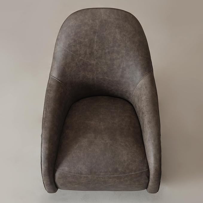 Two-Tone Leather Swivel Barrel Chair Accent Chair with Solid Wood Frame No Assembly for Living Room or Office (Dark Grey)
