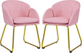 Yaheetech PU Leather Dining Chair Flower Shaped Armchair with Golden Legs Upholstered Side Chair for Kitchen Dining Room Living Room Set of 2 Simple Pink