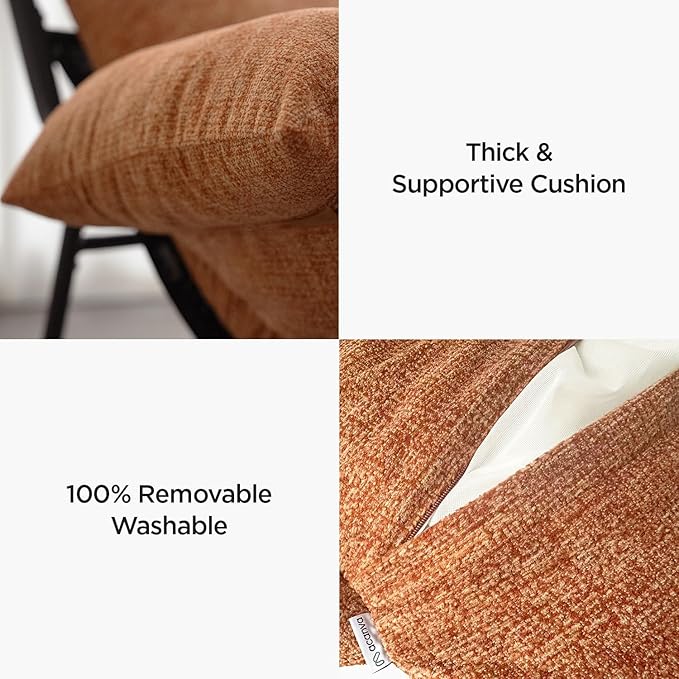 Acanva Oversized Rocking Chair Hybrid Latex Cushion Reading Chair with Aluminum Frame Chenille Lounge Armchair for Indoor Bedroom Living Room Reading Nook Tangerine
