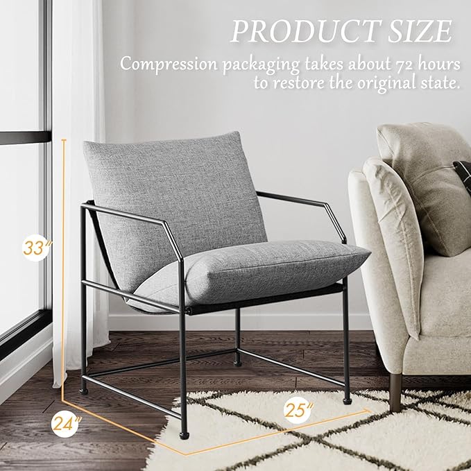 Modern Mid Century Modern Accent Chair Comfy Reading Chair for Living Room Bedroom Upholstered Lounge Chair(Gray 1)