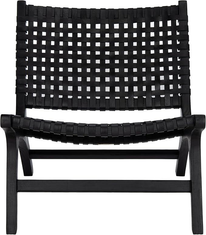 Safavieh Home Luna Black and Black Leather Woven Accent Chair