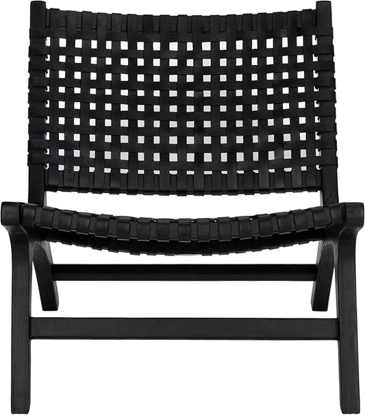 Safavieh Home Luna Black and Black Leather Woven Accent Chair