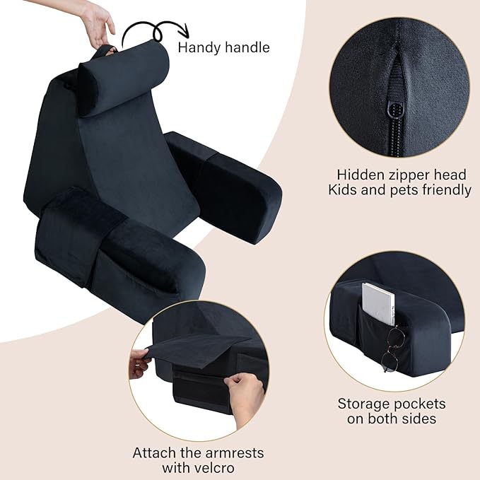 ENITYA Reading Pillow for Sitting in Bed Adult 21 Large Back Pillow for Sitting up Bed Rest Pillows for Reclining/Watching TV/Reading/Gaming/Resting in Couch or Floor Black
