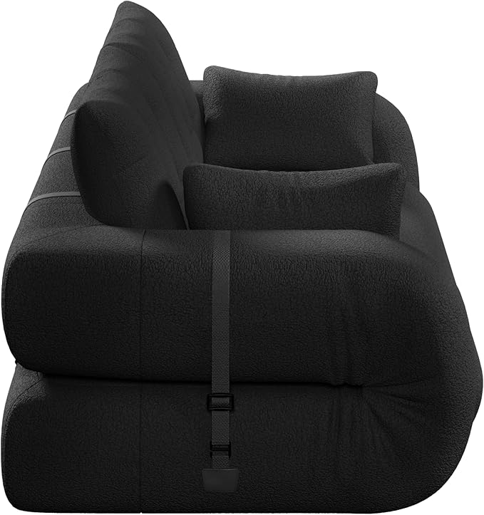 KEIKI 78.7 Foldable 3-in-1 Multi-Functional Sleeper Sofa Bed Convertible Foam-Filled Floor Couch for Adults Human-Sized Dog Bed Teddy Fabric Black