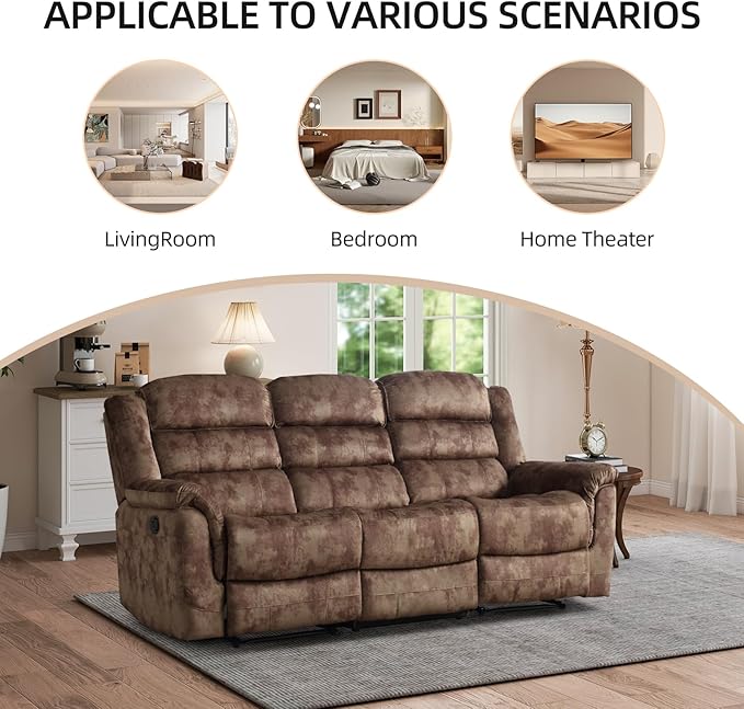 EBELLO 2 Pieces Reclining Couch Furniture Set Overstuffed Reclining Loveseat Couch and Wide 3PC Bonded Recliner Sofa Set for Living Room Brown