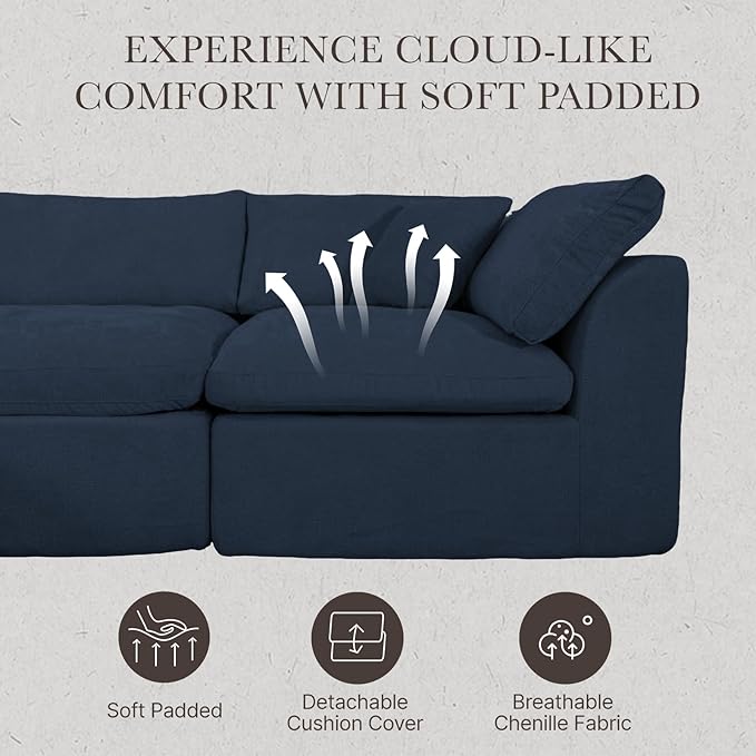 Modular Sectional Cloud Sofa Couch 110” L-Shape Wide Armrest 3 Seats Couch Free Combination Compressed Sofa for Living Room BedroomNo Assembly Needed (Blue 4 Seats)