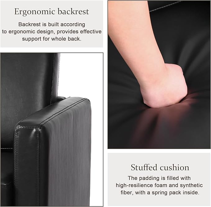 Swivel Barrel Accent Chair Mid Century Modern Arm Chair for Living Room Bedroom Comfy Club Reading Lounge Sofa Corner Chairs for Adults (Leather Black Set of 2)