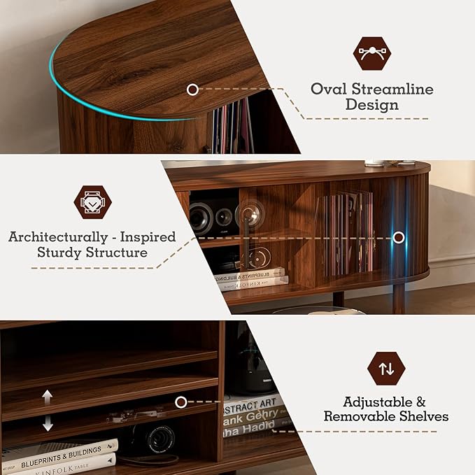 TV Stand for TVs up to 60 Inch Entertainment Center with Sliding Doors and Adjustable Shelf Modern TV Console with Storage for Living Room Bedroom Walnut