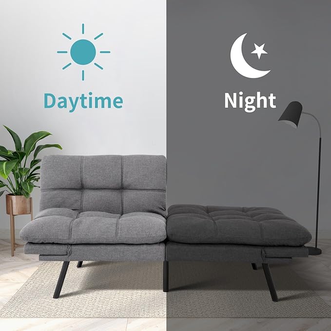 MUUEGM 71 Futon Sofa Bed Comfortable Memory Foam Futons Sofa with Adjustable Backrest &amp Armrests Convertible Loveseat Futon Bed for Compact Living Room Apartment Office Grey
