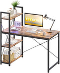 Rustic Brown Computer Desk with LED LightsOffice Desk Gaming Desk with Reversible Storage Shelves Study Table Sturdy Steel Frame for Small Space