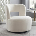 Swivel Accent Chair 360° Swivel Comfy Upholstered Seat for Living Room Bedroom Office Swivel Barrel Chair in Soft Teddy Fabric for Makeup Vanity &amp Waiting Room(White)