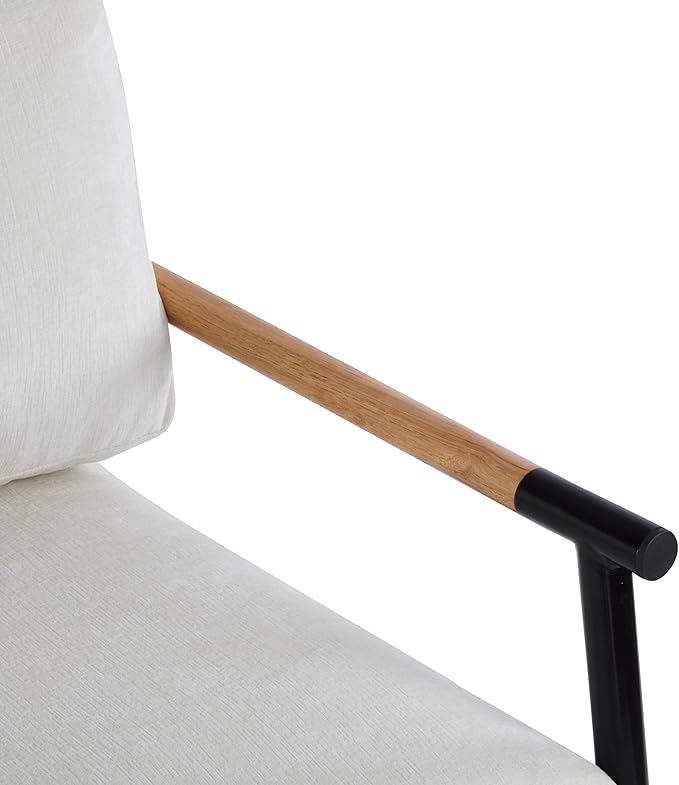 27.56 Accent Chair with Plush CushionsMetal Frameand Wooden Armrest Design – for Living Room RoomOffice Seating