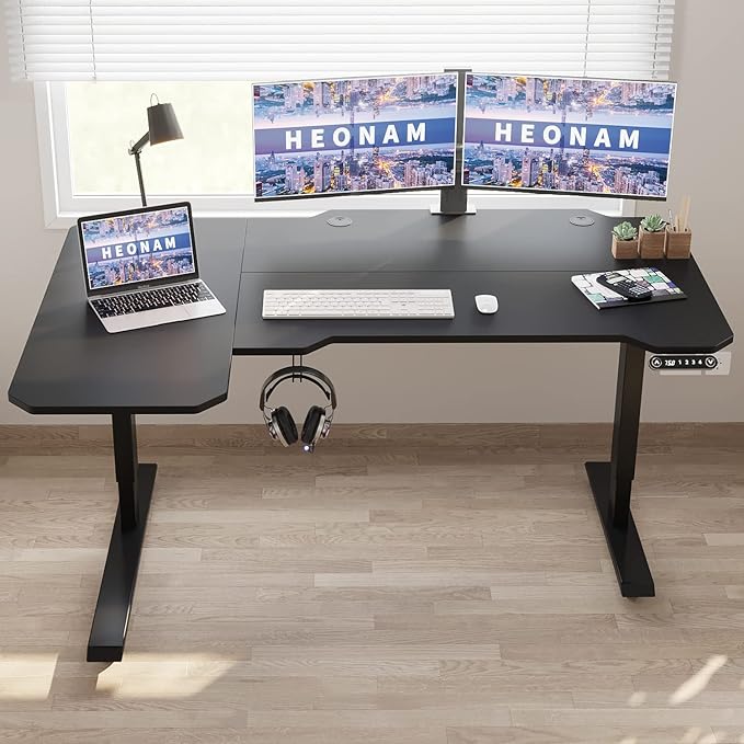 Gaming Electric Standing Desk L Shaped with Privacy Screen 59 Inch PC Computer DeskLarge Surface for Monitors
