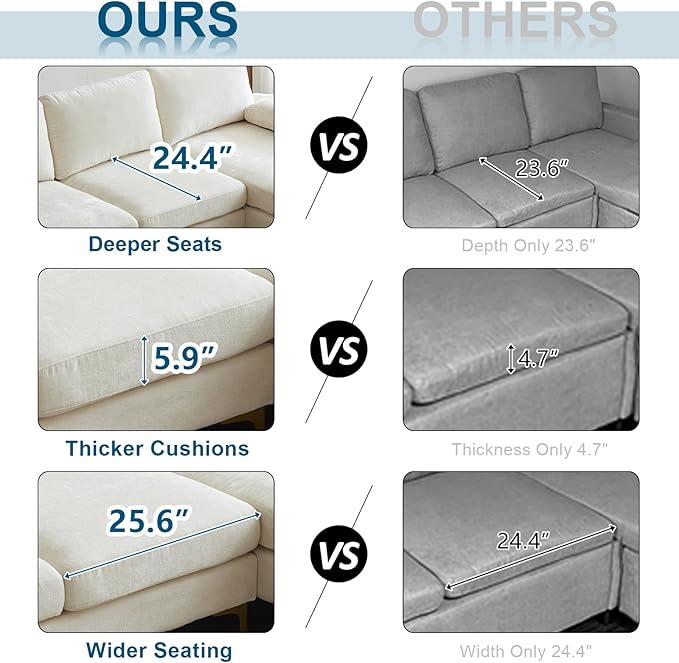 VINGLI 110 Large U-Shape Sectional Sofa Couch with 51 D Double Chaise for Living Room Modern Sectional Couch Set with Soft 5.9 Thickness Seating Padding Chenille FabricMetal Gold Legs(Beige)