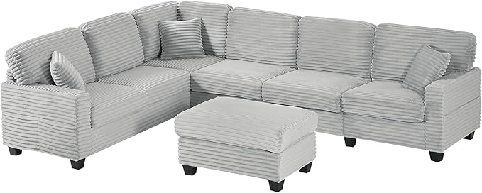 125.2 Sectional Sofa U-Shaped Upholstered Sofa L-Shaped Couch with a Movable Ottoman and Side Storage Pockets for Living Room Grey