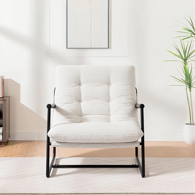 Modern Accent Chair for Living RoomArm Chair with Metal FrameUpholstered Armchair with Soft Cushion for Bedroom Lounge Reading Room (Beige)