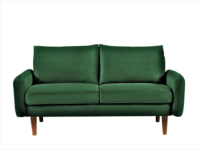 Kent Velvet Loveseat Sofa for Modern Living Rooms and Compact Spaces Comfy 2 Seater Couch Studio Apartment Furniture with Sleek Design Green