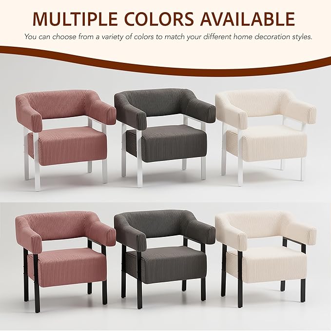 Corduroy Upholstered Accent Chair - Cozy Modern Decorative Armchair Comfortable Cute Corner Side Chairs for Living Room Bedroom Reading Nook Small Spaces (Pink Black Leg)