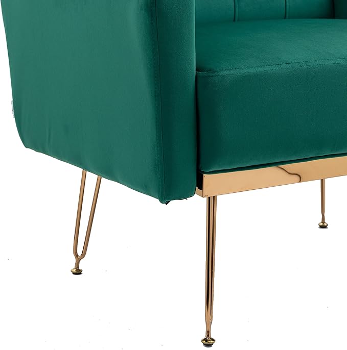 Velvet Accent Chair Upholstered Living Room Accent Armchair Leisure Single Chairs with Rose Golden feet Tufted Sofa Chairs for Home Office Living Room Bedroom Small Space (Green)
