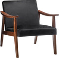 Accent Chair with Velvet Upholstery and Solid Wood Frame Classic Mid-Century Modern Living Room Furniture for Extra Seating Black