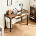 Solid Wood Desk40 Oak Wooden Desk with DrawersMid Century Modern Small Computer Desk with Drawers for Small Spaces Home Office Solid Wood Writing Desk (Walnut Color-2 40)