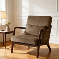 Mid-Century Modern Accent Chairs Upholstered Fabric Lounge Arm Chair with Storage Pocket Lumbar Cushion &amp Solid Wood Frame for Living Room Bedroom Balcony (Camel)