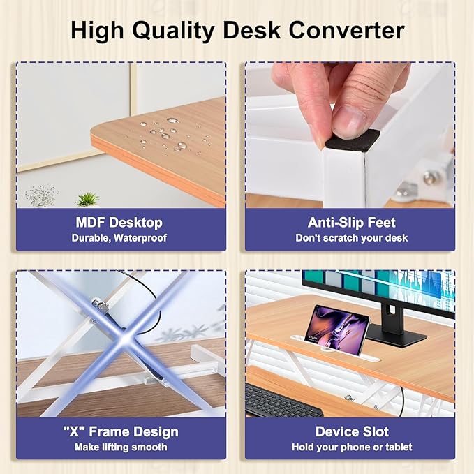 38-Inch Height Adjustable Standing Desk Converter Duals Monitor &amp Laptop Riser with Wide Keyboard Tray Sit to Stand Ergonomic Workstation for Home Office School Business Log Color