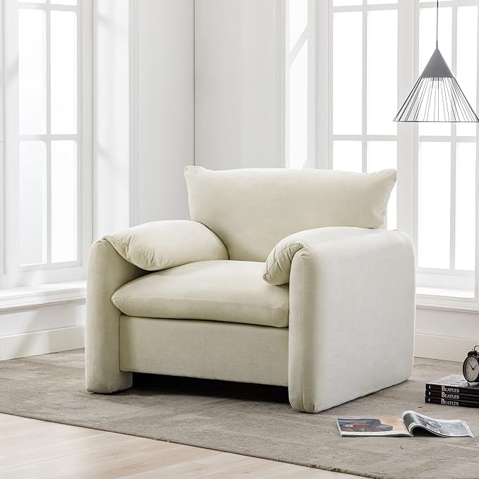 Modern Style Chenille Oversized Armchair Accent Chair Single Sofa Lounge Chair 38.6'' W for Living Room BedroomCream